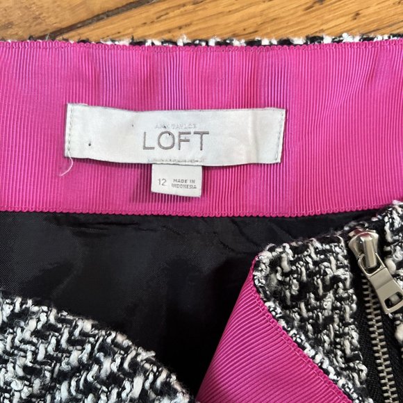 Ann Taylor Loft 12 Knit Black White , Pink Zipper Skirt Suit Winter Like Tweed - Picture 3 of 4